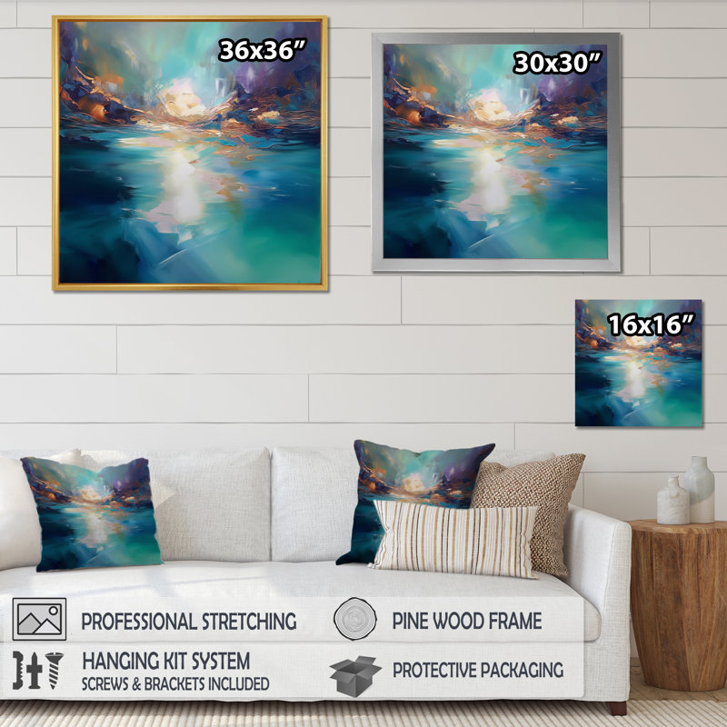 Lac sarcelle peinture sarcelle - décoration murale lac, H 24 po x l 24 po x P 1 po, Toile tendue