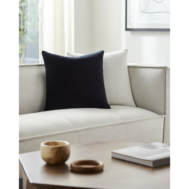 Coussin en coton Beyerne, 20 po x 20 po, Bleu encre, Duvet