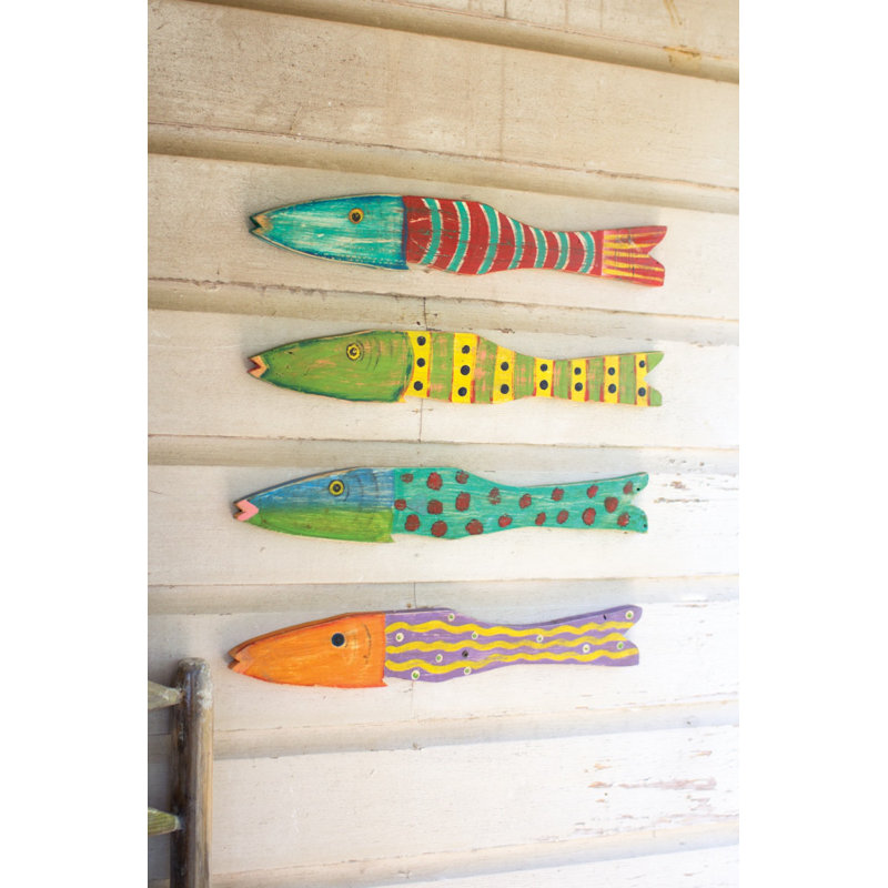  Poisson recyclé en bois recyclé H 24 po - décoration murale rustique fabriquée à la main, ensemble de 4