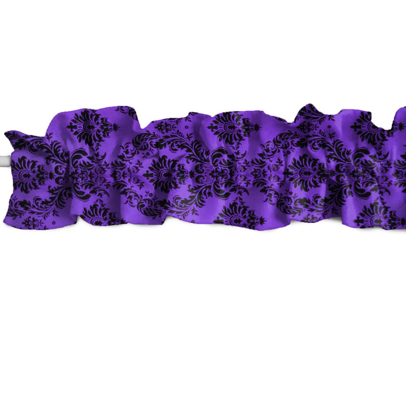 Damask Tailored Window Valance, 120" W x 9" L, Black/Purple