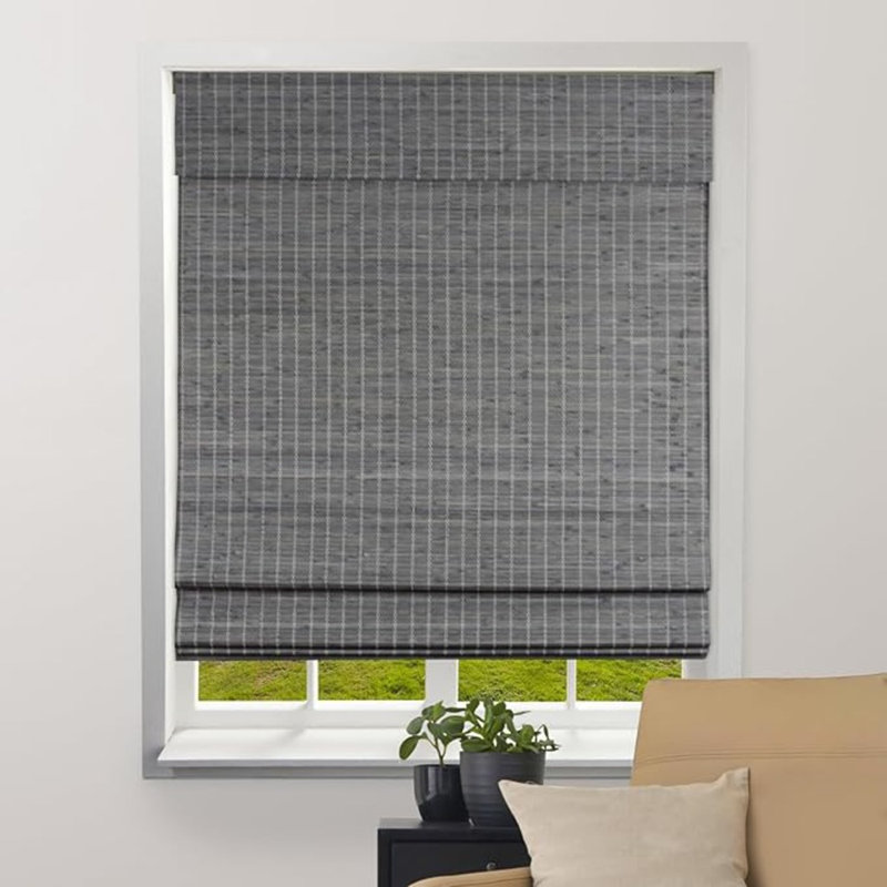 Grey-Brown Bamboo Roman Shades with Valance, 30" W x 60" H