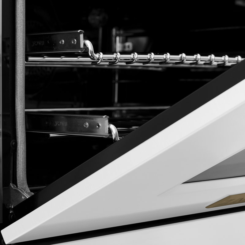 ZLINE 36" White Matte Dual Fuel Range with Champagne Bronze Accents