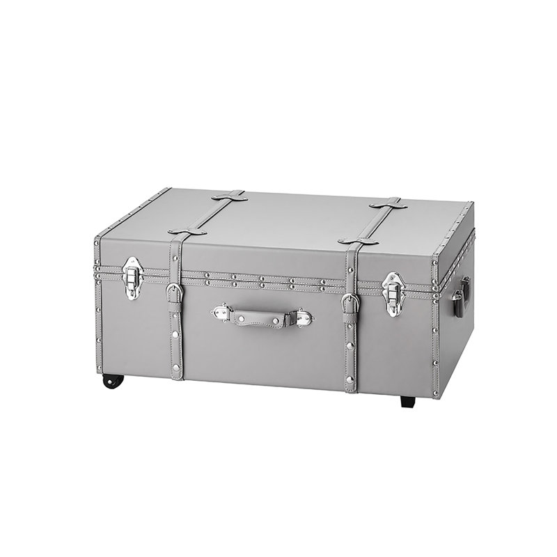 Texture Brand Designer Trunk with Wheels - Faux Leather, Glitter Gray