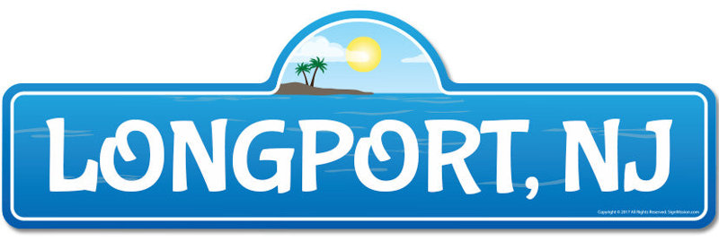 Plaque de rue Longport Nj en plastique robuste 8 po x 24 po