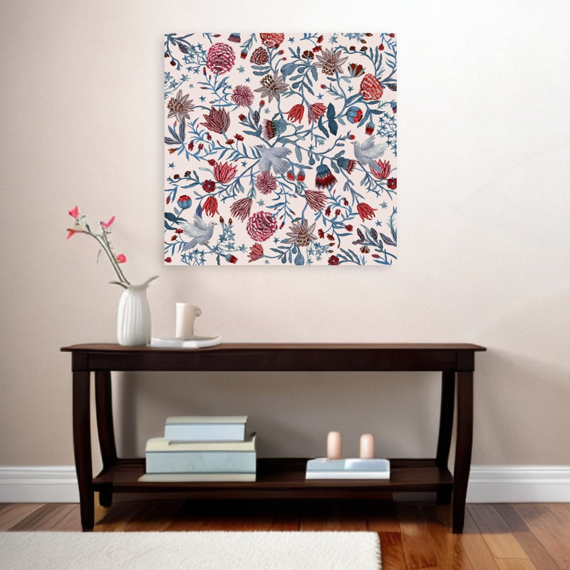 Colombes et fleurs Folkloriques, 36" H x 36" W