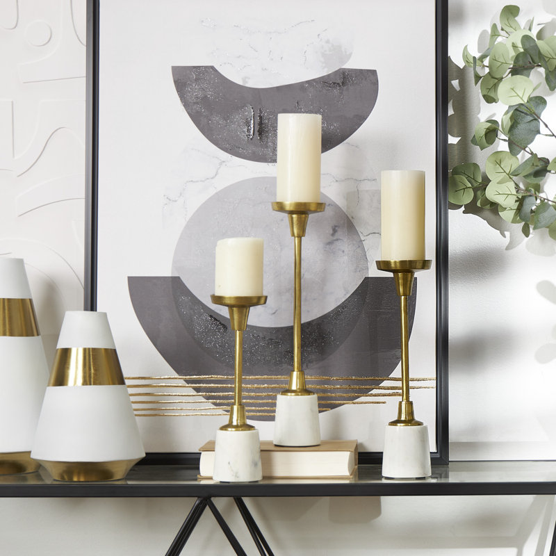 Isabel 3 Piece Aluminum Tabletop Pillar Set, Gold/White