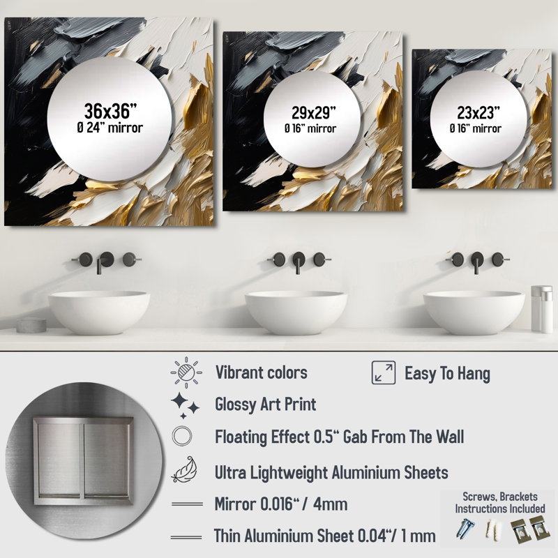 Madderom - Peinture abstraite miroir carré pour décoration murale, 36 po x 36 po