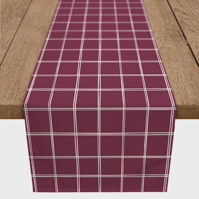 Minor Hand Drawn Plaid Table Runner, Burgundy, 72" x 16"