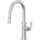 Pull-Down Kitchen Faucet With Button Sprayer - Low Arc Spout