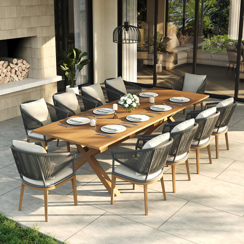Ensemble repas d'extérieur pour 10 personnes avec coussins 10 personnes, Beige Cushion/Brown/Gray Frame, 10