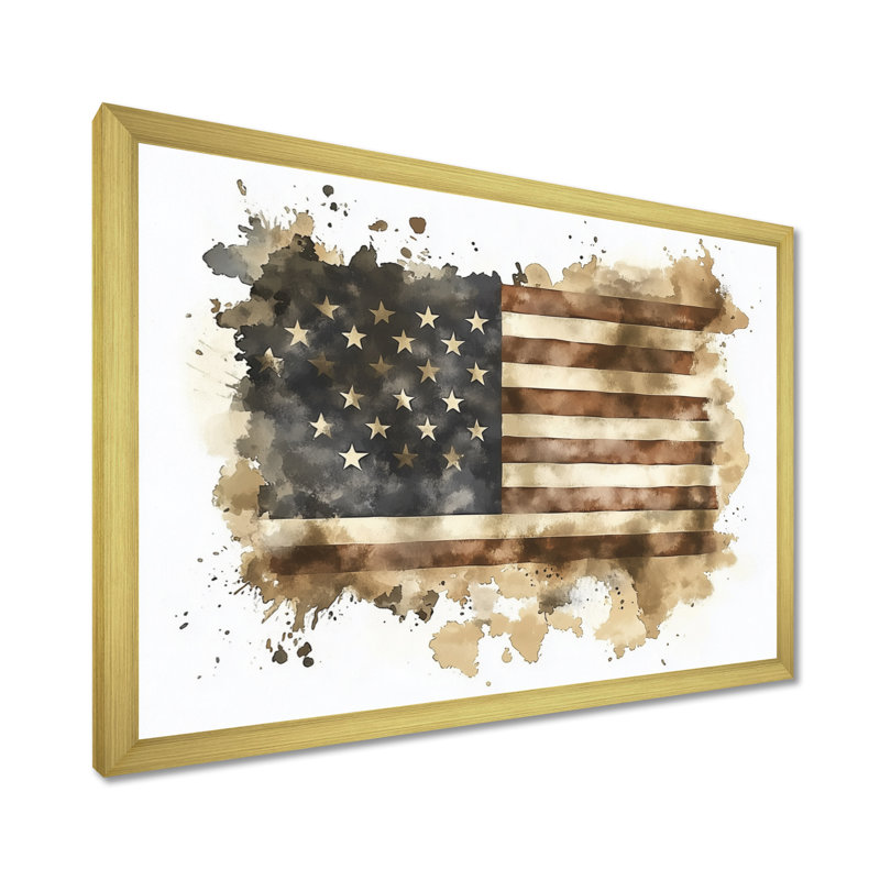 Drapeau rétro rétro «Era of Usa» - paysages, art mural, 12" H x 20" W, Reproduction encadrée d'une seule photo, Doré