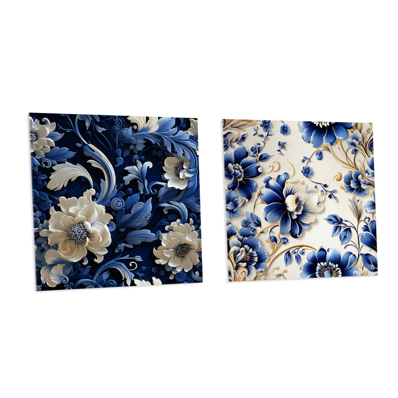 Motif victorien cobalt bleu dentelle, H 16 po x l 33 po