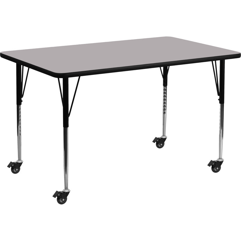 Goddard Commercial Adjustable Height Rectangular Activity Table with Locking Casters, Gray, 24"W x 48"D x 22.25" - 30.37"H
