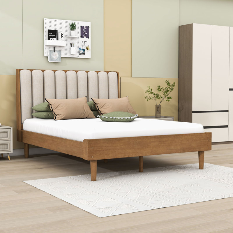 Lit plateforme en bois avec tête de lit tapissier, Grand