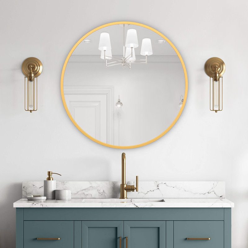 Eren Wall Mounted Modern Wall Accent Round Mirror, Gold, 36" x 36"