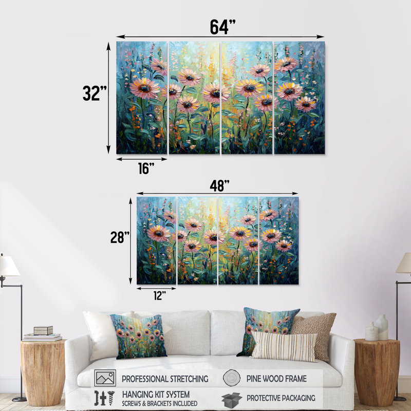 Drusila - art mural tournesols - décoration murale Traditi, H 32 po x l 64 po, 4