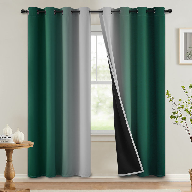 Rideaux 100% occultants, rideaux obscurcissant avec œillets pour chambre à coucher, Vert foncé, L 52 po x L 72 po