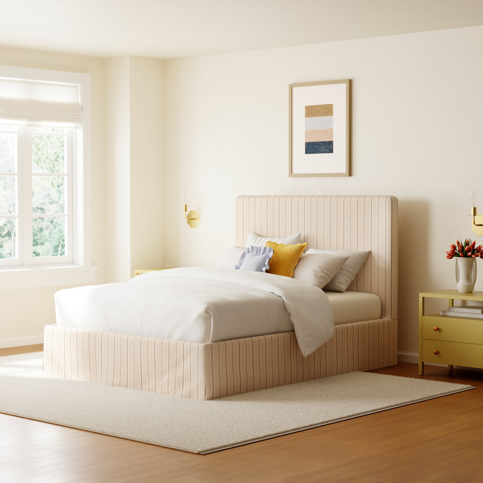 Verona Upholstered Slipcover Bed, King, Fritz Charcoal Stripe