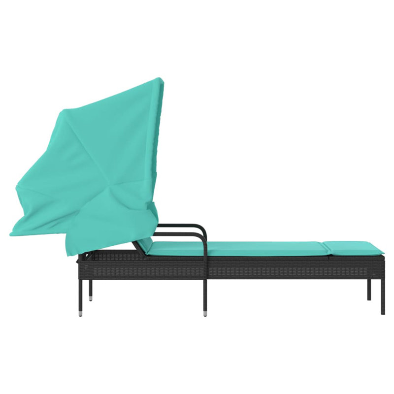 Chaise longue Latitude Run® avec auvent en rotin de polyester noir, Turquoise / noir