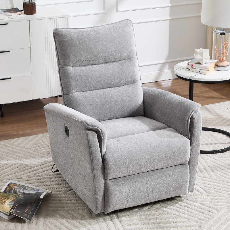 98cm Wide Modern Soft Upholstered Power Recliner, Gray
