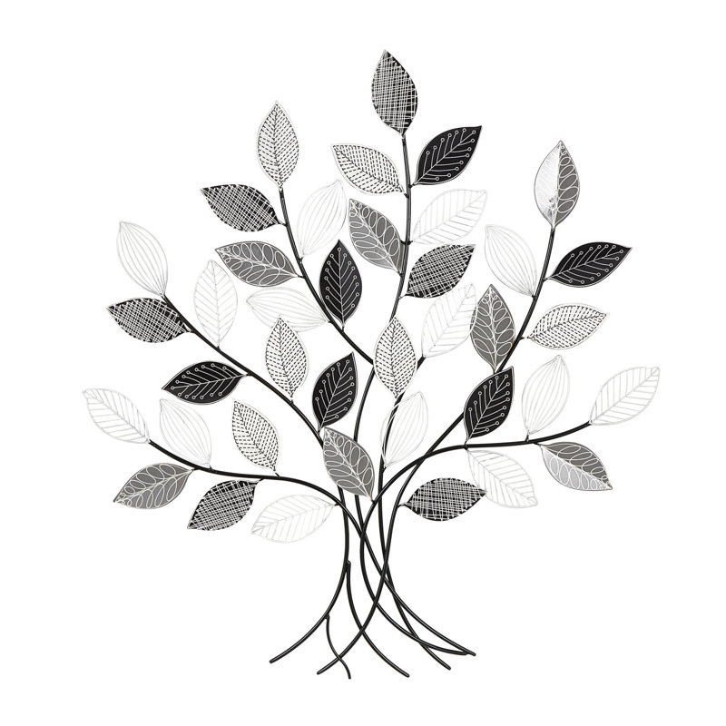 Metal Tree Black Wall Decor with Various Patterned Leaves