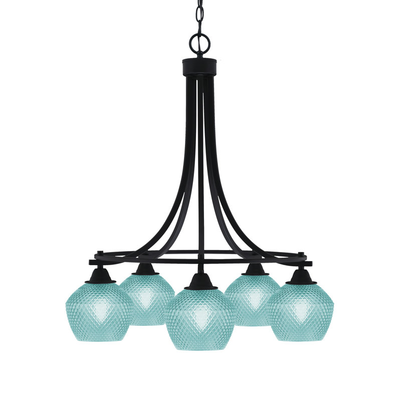 Lustre 5 lumières Paramount, Noir mat, Sarcelle