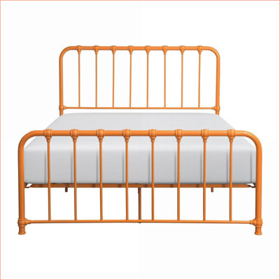 Structure de grand lit plateforme en métal - Aucun sommier requis, finition orange vif pour la chambre à coucher