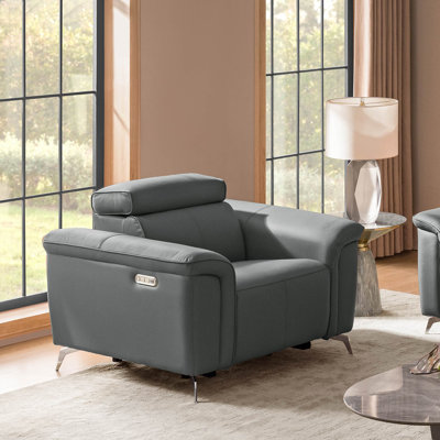 Maltby 45.25" Modern Genuine Leather Dual Motor Power Recliner with Adjustable Headrest