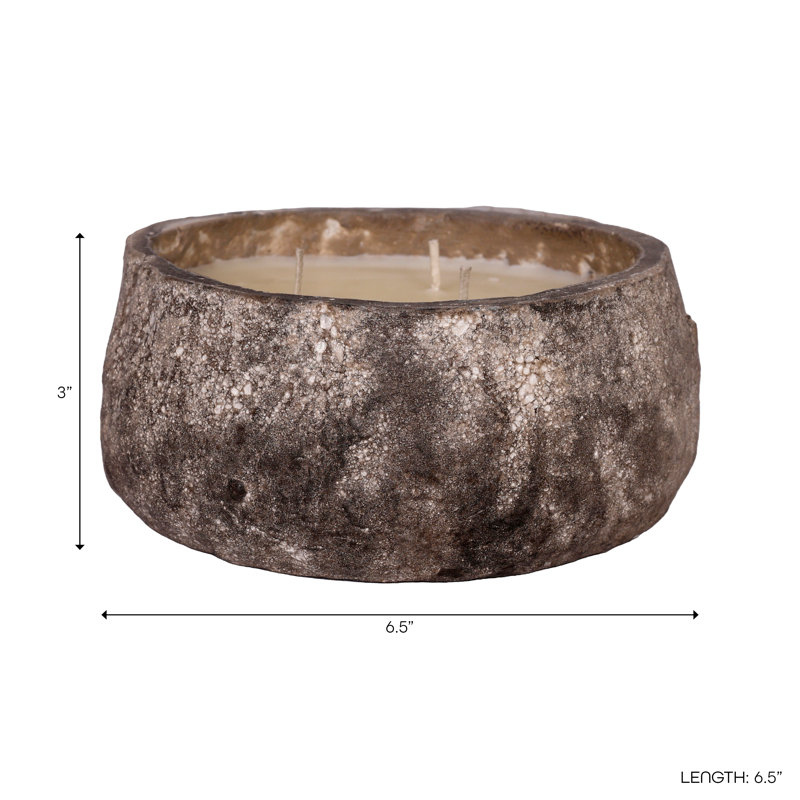 Bougie rustique parfumée à la vanille dans un récipient en pierre texturée pour le salon ou la chambre - Accessoire décoratif pour table basse ou étagère - Brun et beige