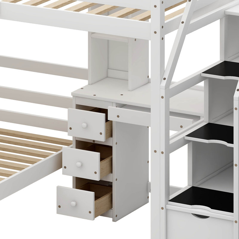 Lit mezzanine simple avec tiroirs Pervin Kids, Blanc
