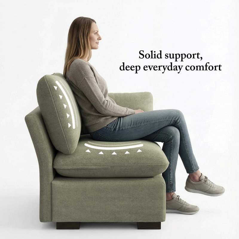 Modular Armless Chair, Living Room Furniture, Soft Green Polyester