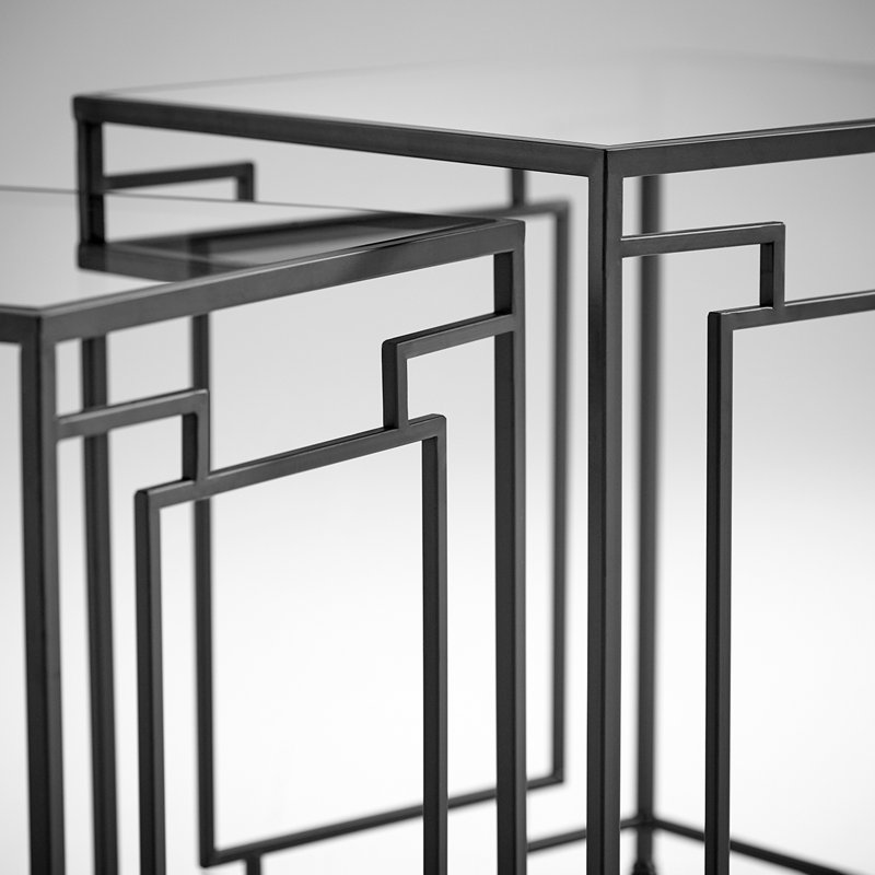 Noir Iron and Glass Square Nesting Tables, Set of 2