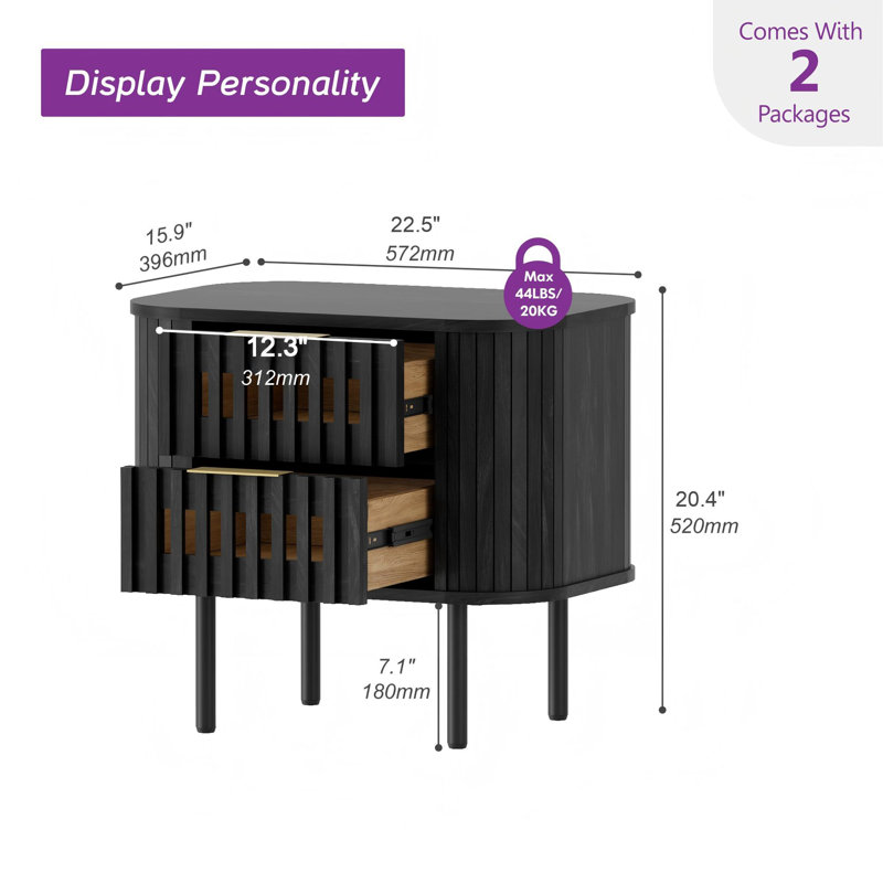 22.5 '' Fluted End Tables, Black