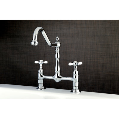 Kingston Brass Bel-Air Two-Handle 4-Hole Deck Mount Bridge Kitchen Faucet with Brass Side Sprayer