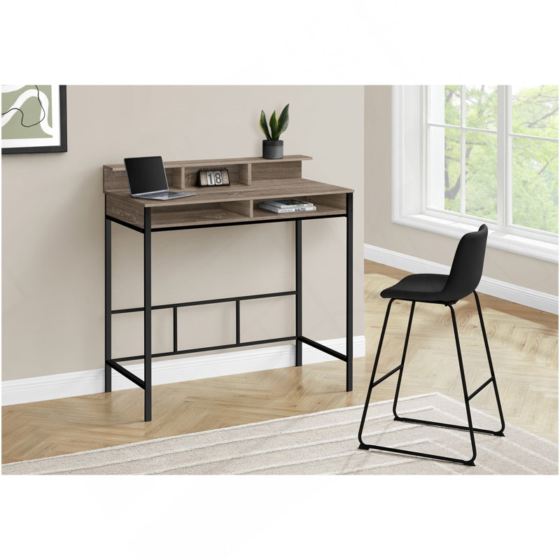 Bureau d'ordinateur, bureau personnel, debout, tablettes de rangement, L 48 po, travail, ordinateur portable, stratifié brun, métal noir, contemporain, moderne
