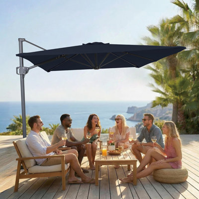 Parasol de 10 pi x 6,5 pi en aluminium en porte-à-faux en demi-teinte de marché en beige, 360 rot, résistant au vent