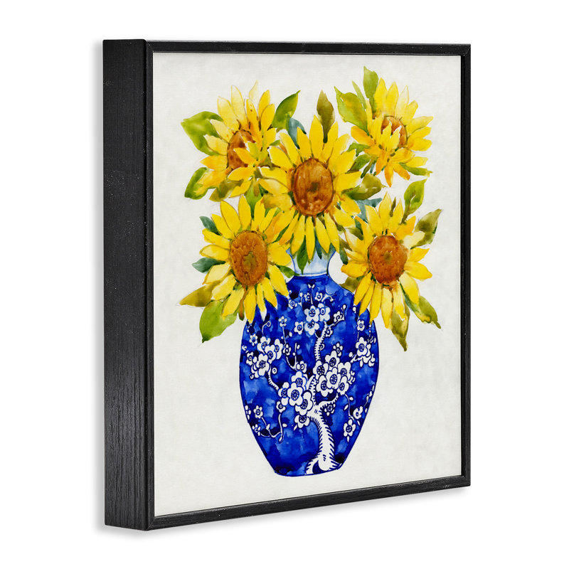 Aquarelle, tournesol, bouquet, art giclée par Tim Ottoole, Giclée encadrée noir minuit, H 17 po x l 17 po