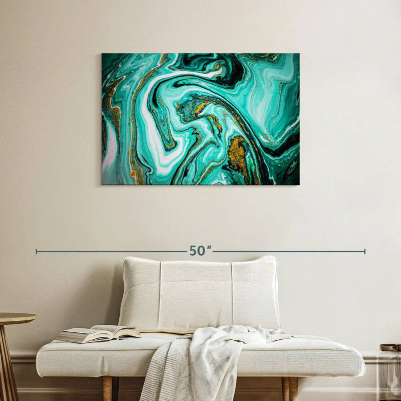 Avery Teal Marble Abstract, 24" H x 36" W