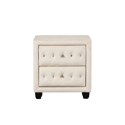 Modern Style Crystal Tufted 2-Drawer Nightstand Upholstered With Velvet Fabric Made With Wood