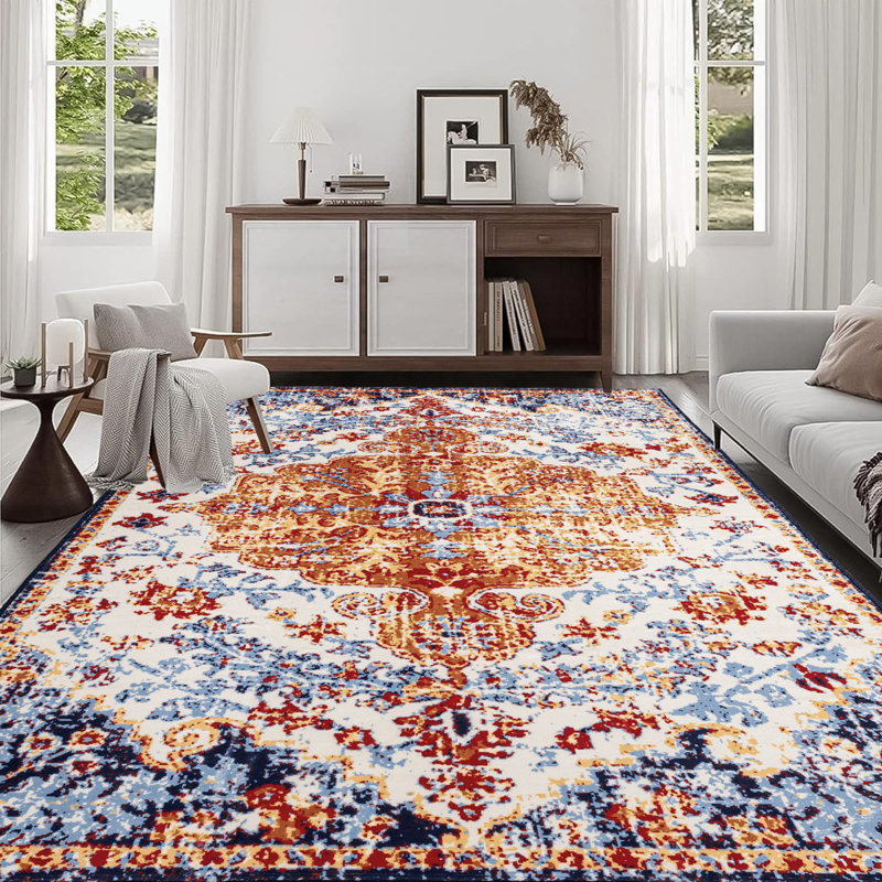 Tapis antidérapant en polyester rétro bohème idéal pour le salon 8 x 10 po