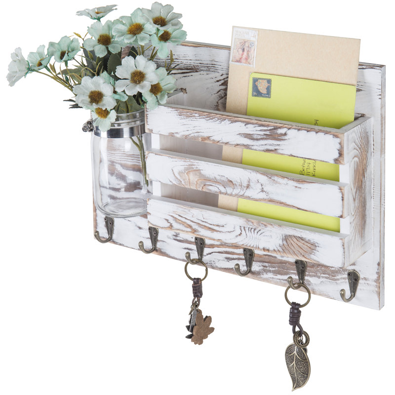 Kinton Wall Storage Organiser with Key Hooks and Mail Storage, White