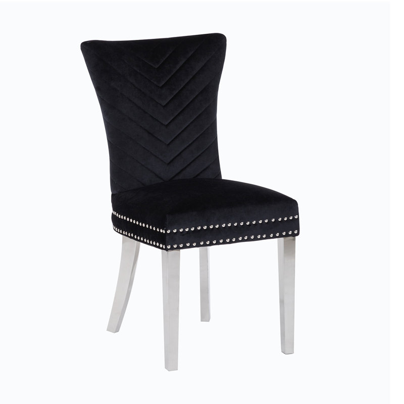 Escalera 20'' H Velvet Upholstered Dining Chair, Black, Silver