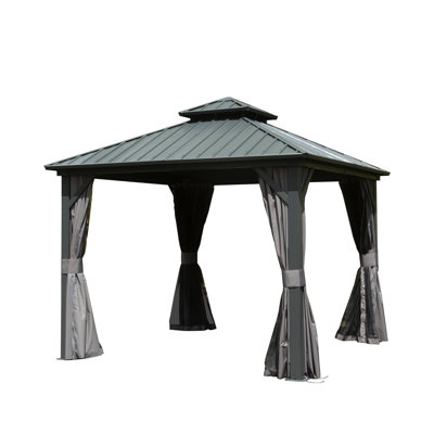 10X10 Ft Gazebo, Aluminum Metal, Galvanized Steel, Outdoor, For Backyard, Deck Steel Double Roof, Stable Construction, Lawn