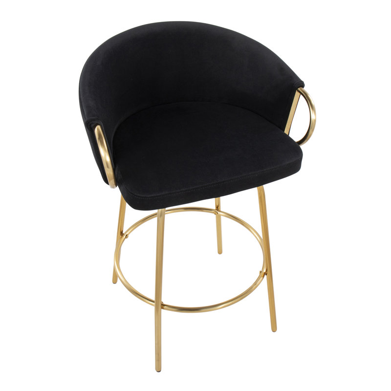 Lakyia Swivel Upholstered Counter Stool with Metal Frame, Black