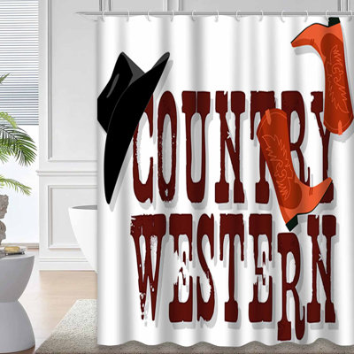 Waterproof Western Banner Cowboy Country Shower Curtain with 12 Hooks