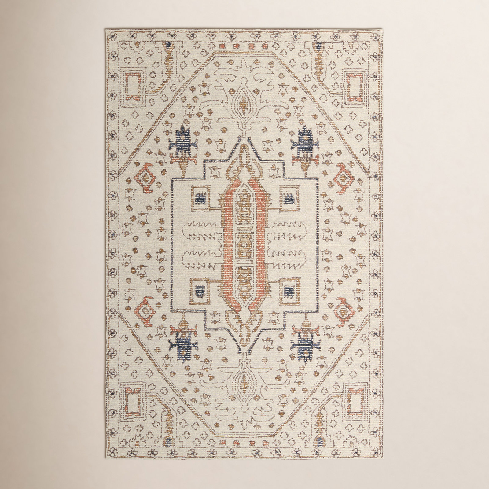 Murphie Handmade Medallion Ivory/Red Area Rug, Rectangle 8' x 10'