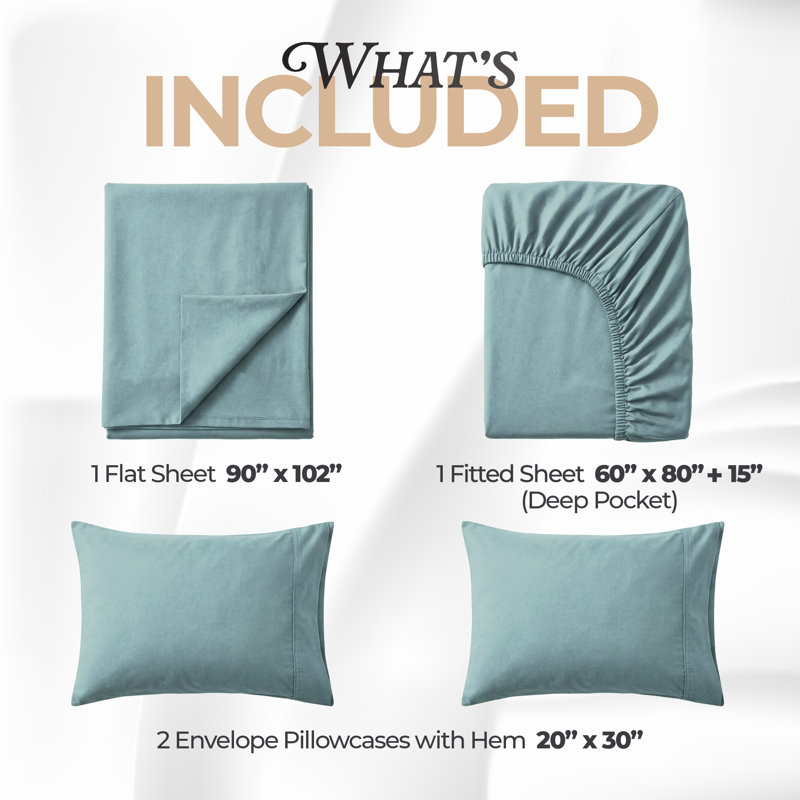 Ensemble de literie pour grand lit Beddora en gris Harbor - 4 draps en microfibre ultra-doux, poche profonde, infroissable - facile d'entretien, literie de luxe pour grands lits d'hôtel