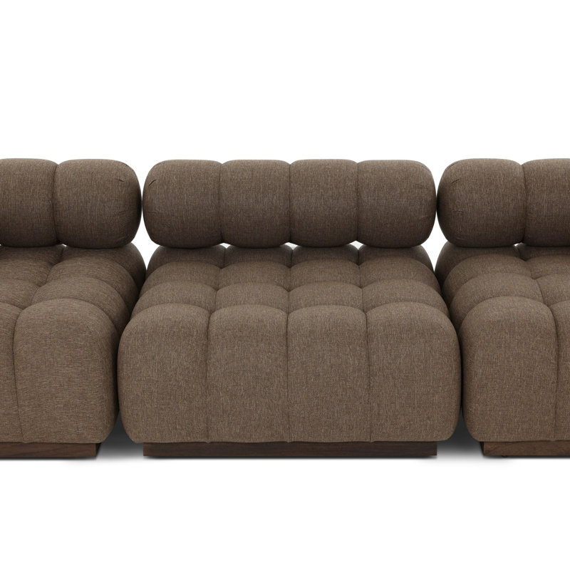Roma Outdoor 3Pc Sectional W/ Ottoman-Hayes Cream, Ellor Brown Cushion/Stained Saddle, Left Hand Facing