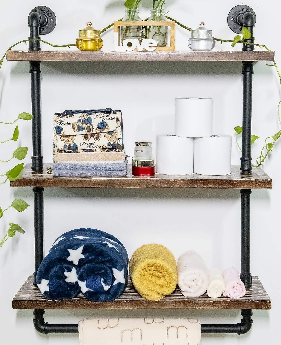 Williston Forge Industrial Floating Shelves With Towel Bar For Bathroom ...