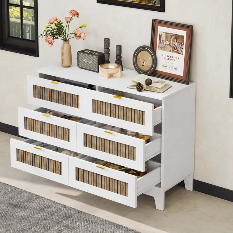 Commode 6 tiroirs Rinyah, Blanc